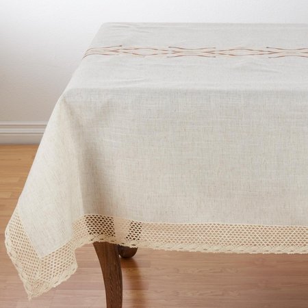 SARO LIFESTYLE SARO  72 in. Square Lace Border Abstract Design Poly Blend Tablecloth - Natural 4799.N72S